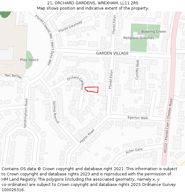 21, ORCHARD GARDENS, WREXHAM, LL11 2RS: Location map and indicative extent of plot