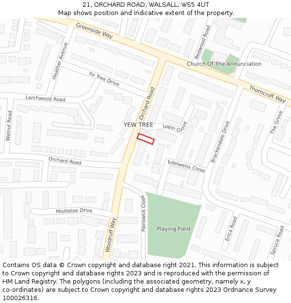 21, ORCHARD ROAD, WALSALL, WS5 4UT: Location map and indicative extent of plot