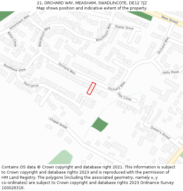 21, ORCHARD WAY, MEASHAM, SWADLINCOTE, DE12 7JZ: Location map and indicative extent of plot