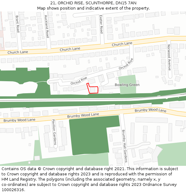21, ORCHID RISE, SCUNTHORPE, DN15 7AN: Location map and indicative extent of plot