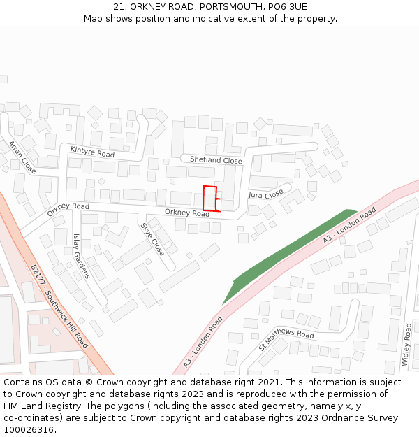 21, ORKNEY ROAD, PORTSMOUTH, PO6 3UE: Location map and indicative extent of plot