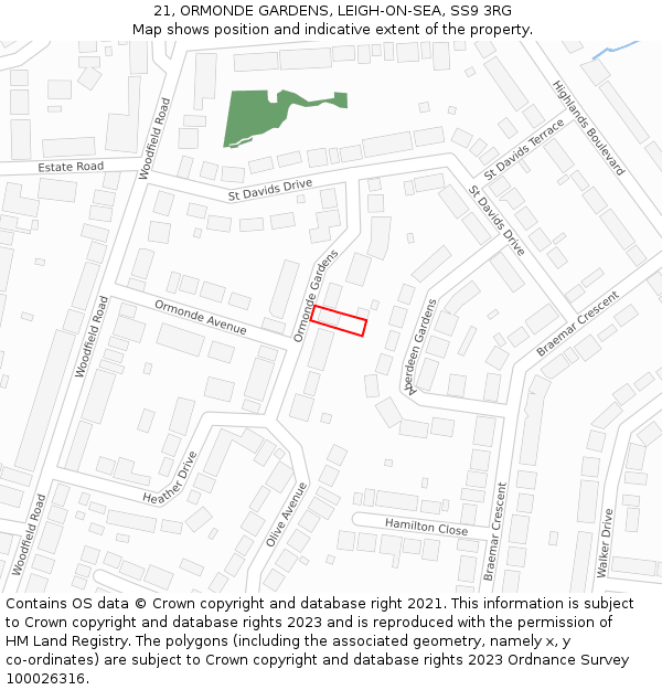 21, ORMONDE GARDENS, LEIGH-ON-SEA, SS9 3RG: Location map and indicative extent of plot