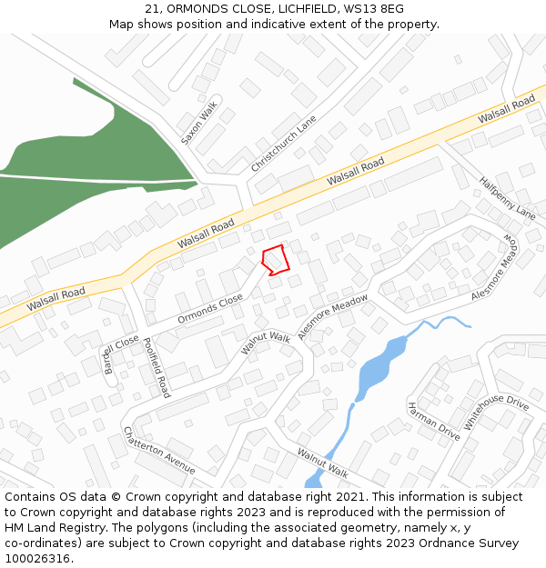 21, ORMONDS CLOSE, LICHFIELD, WS13 8EG: Location map and indicative extent of plot