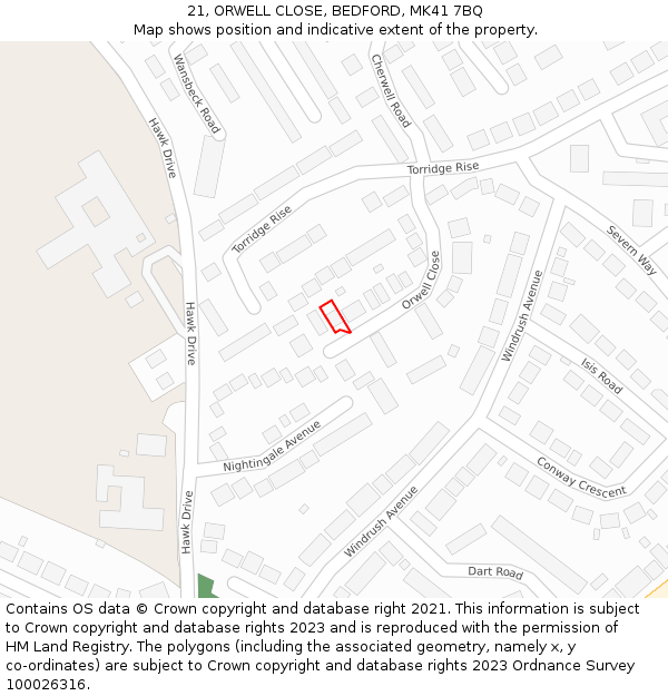 21, ORWELL CLOSE, BEDFORD, MK41 7BQ: Location map and indicative extent of plot