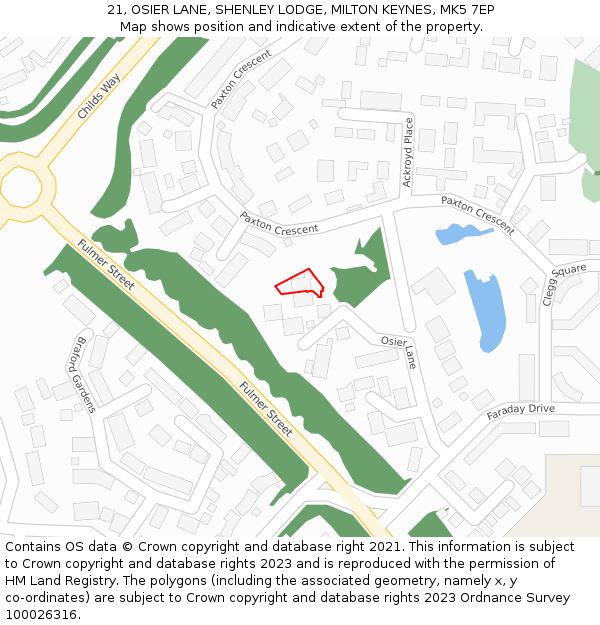 21, OSIER LANE, SHENLEY LODGE, MILTON KEYNES, MK5 7EP: Location map and indicative extent of plot