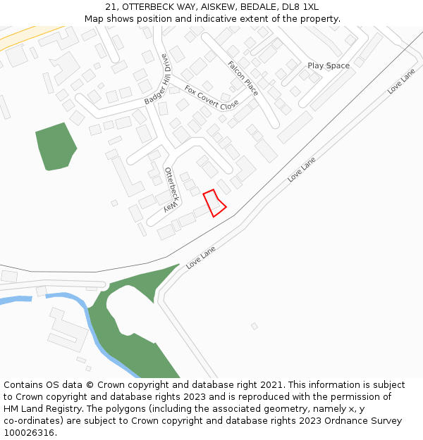 21, OTTERBECK WAY, AISKEW, BEDALE, DL8 1XL: Location map and indicative extent of plot