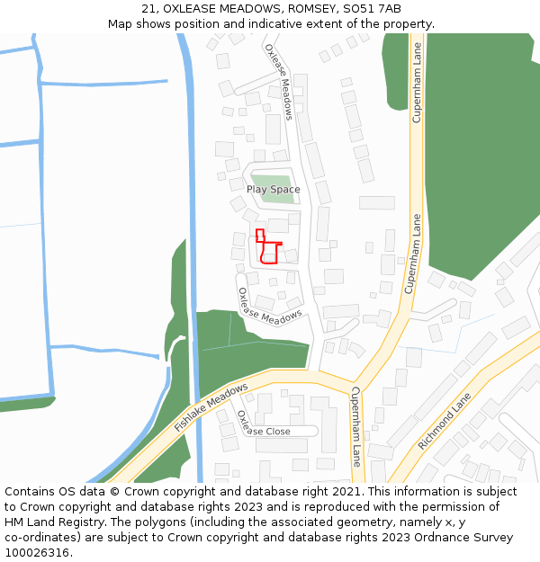 21, OXLEASE MEADOWS, ROMSEY, SO51 7AB: Location map and indicative extent of plot