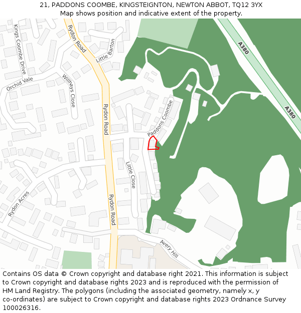 21, PADDONS COOMBE, KINGSTEIGNTON, NEWTON ABBOT, TQ12 3YX: Location map and indicative extent of plot
