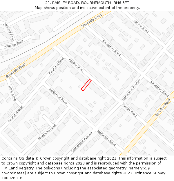 21, PAISLEY ROAD, BOURNEMOUTH, BH6 5ET: Location map and indicative extent of plot