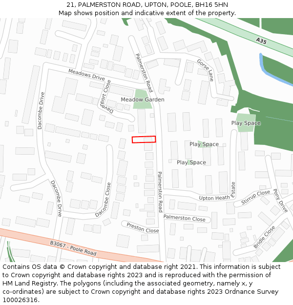 21, PALMERSTON ROAD, UPTON, POOLE, BH16 5HN: Location map and indicative extent of plot