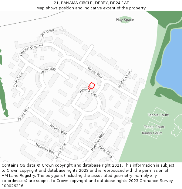 21, PANAMA CIRCLE, DERBY, DE24 1AE: Location map and indicative extent of plot