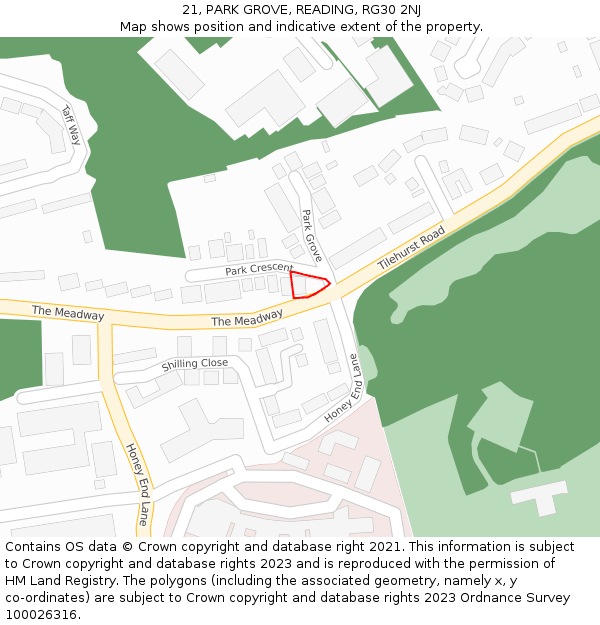 21, PARK GROVE, READING, RG30 2NJ: Location map and indicative extent of plot