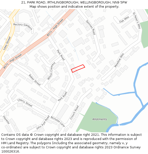 21, PARK ROAD, IRTHLINGBOROUGH, WELLINGBOROUGH, NN9 5PW: Location map and indicative extent of plot