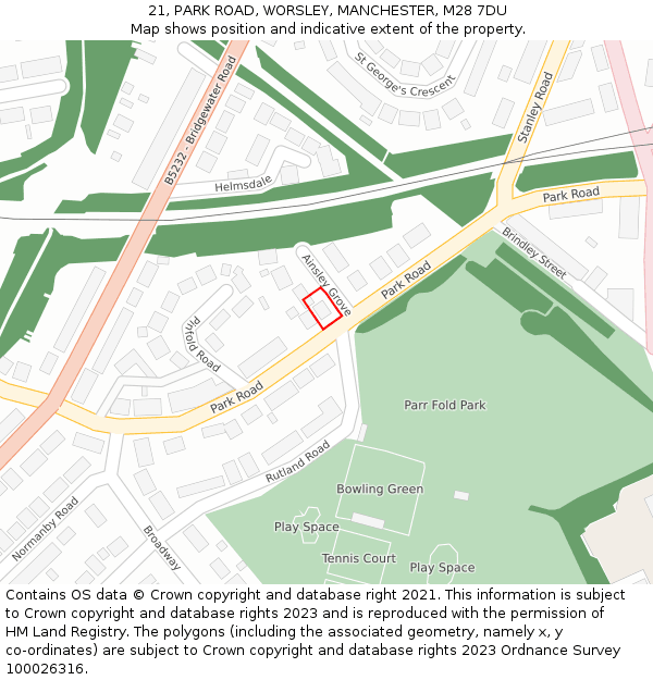 21, PARK ROAD, WORSLEY, MANCHESTER, M28 7DU: Location map and indicative extent of plot