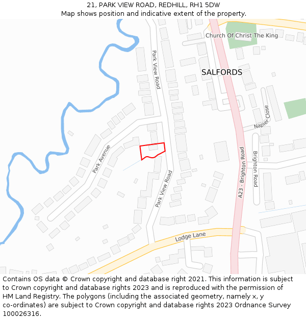 21, PARK VIEW ROAD, REDHILL, RH1 5DW: Location map and indicative extent of plot