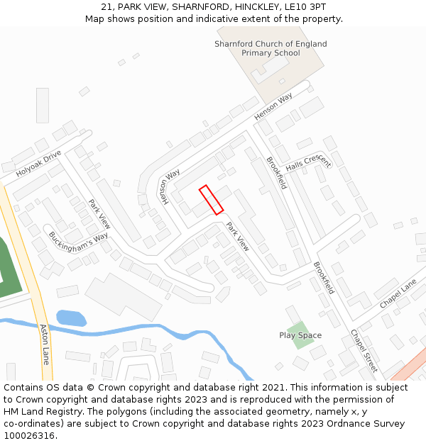 21, PARK VIEW, SHARNFORD, HINCKLEY, LE10 3PT: Location map and indicative extent of plot