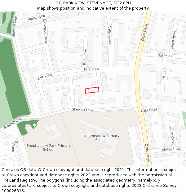 21, PARK VIEW, STEVENAGE, SG2 8PU: Location map and indicative extent of plot