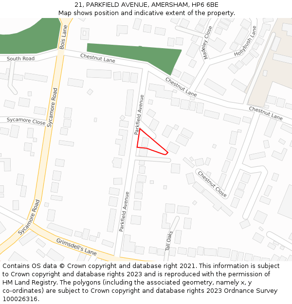 21, PARKFIELD AVENUE, AMERSHAM, HP6 6BE: Location map and indicative extent of plot