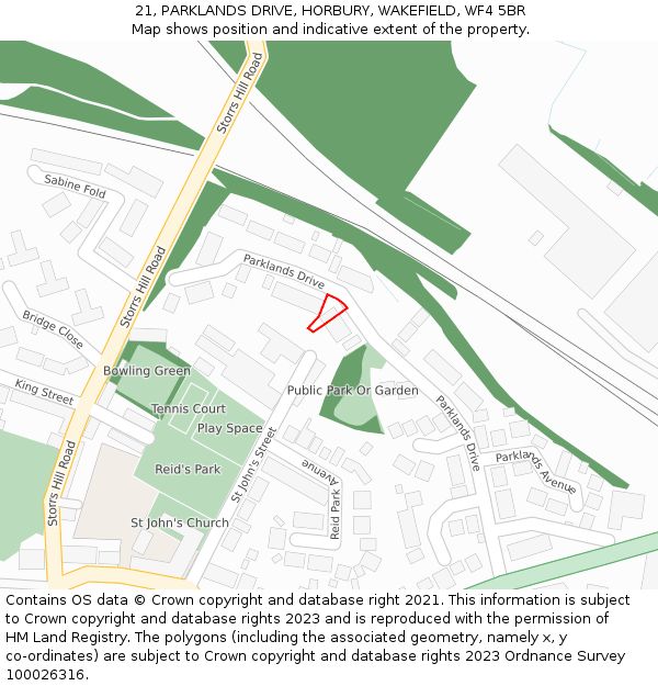 21, PARKLANDS DRIVE, HORBURY, WAKEFIELD, WF4 5BR: Location map and indicative extent of plot