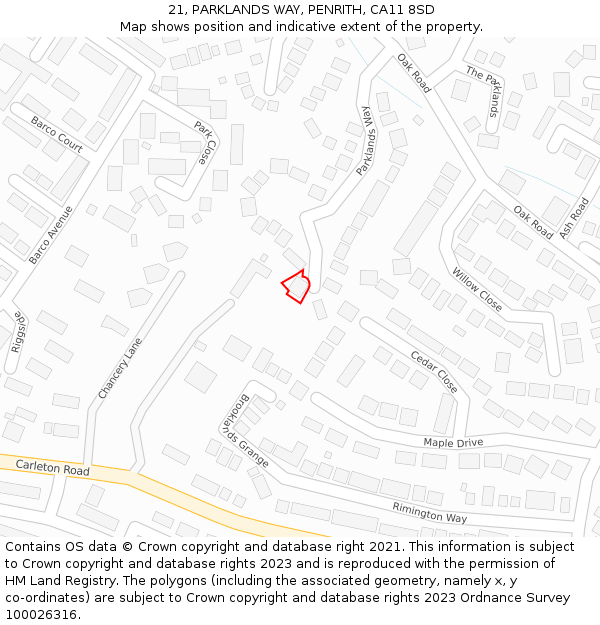 21, PARKLANDS WAY, PENRITH, CA11 8SD: Location map and indicative extent of plot