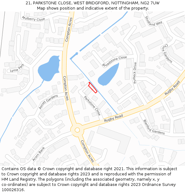 21, PARKSTONE CLOSE, WEST BRIDGFORD, NOTTINGHAM, NG2 7UW: Location map and indicative extent of plot