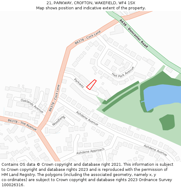 21, PARKWAY, CROFTON, WAKEFIELD, WF4 1SX: Location map and indicative extent of plot