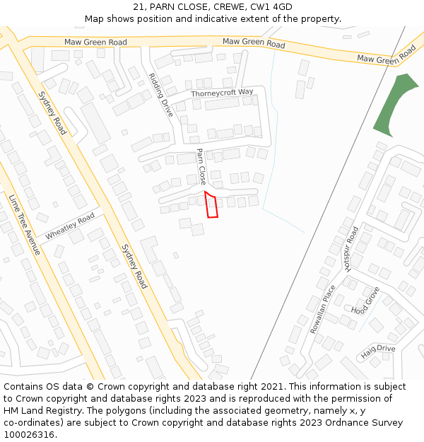 21, PARN CLOSE, CREWE, CW1 4GD: Location map and indicative extent of plot