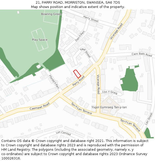 21, PARRY ROAD, MORRISTON, SWANSEA, SA6 7DS: Location map and indicative extent of plot