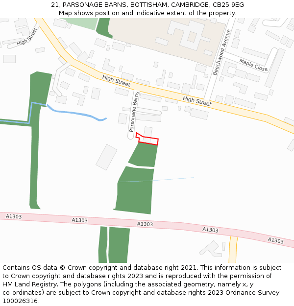 21, PARSONAGE BARNS, BOTTISHAM, CAMBRIDGE, CB25 9EG: Location map and indicative extent of plot