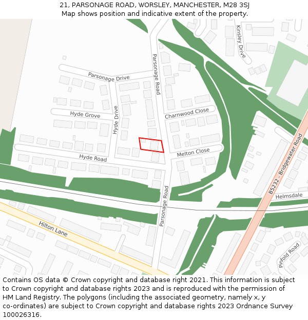 21, PARSONAGE ROAD, WORSLEY, MANCHESTER, M28 3SJ: Location map and indicative extent of plot