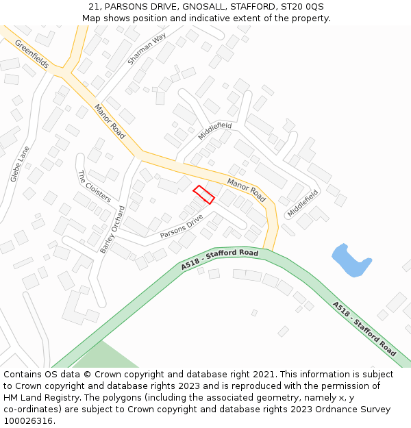 21, PARSONS DRIVE, GNOSALL, STAFFORD, ST20 0QS: Location map and indicative extent of plot
