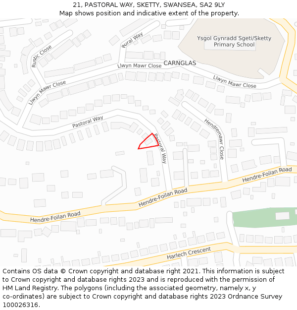 21, PASTORAL WAY, SKETTY, SWANSEA, SA2 9LY: Location map and indicative extent of plot