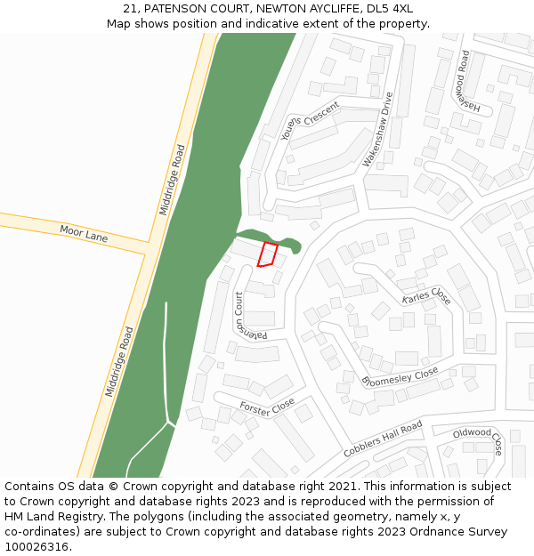 21, PATENSON COURT, NEWTON AYCLIFFE, DL5 4XL: Location map and indicative extent of plot