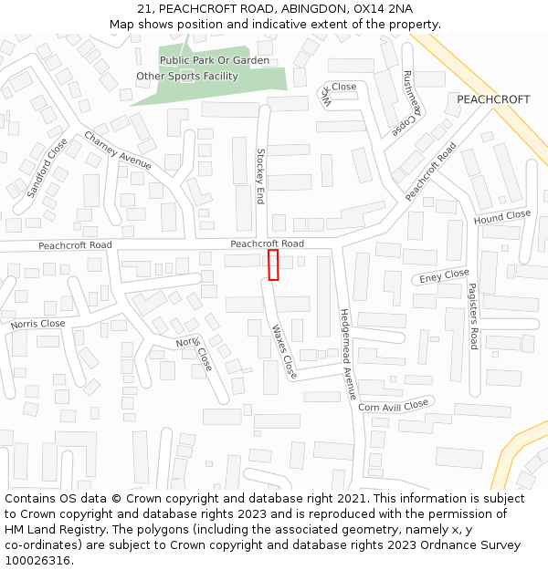 21, PEACHCROFT ROAD, ABINGDON, OX14 2NA: Location map and indicative extent of plot