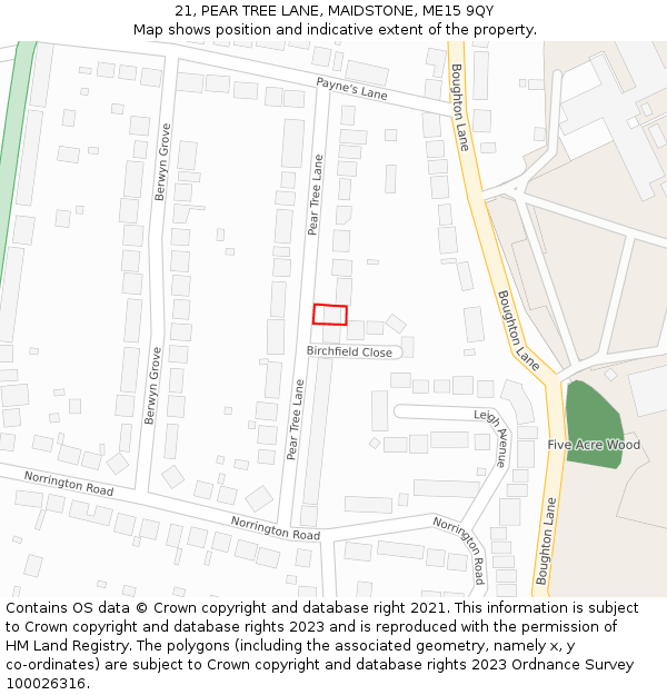 21, PEAR TREE LANE, MAIDSTONE, ME15 9QY: Location map and indicative extent of plot