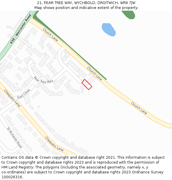 21, PEAR TREE WAY, WYCHBOLD, DROITWICH, WR9 7JW: Location map and indicative extent of plot