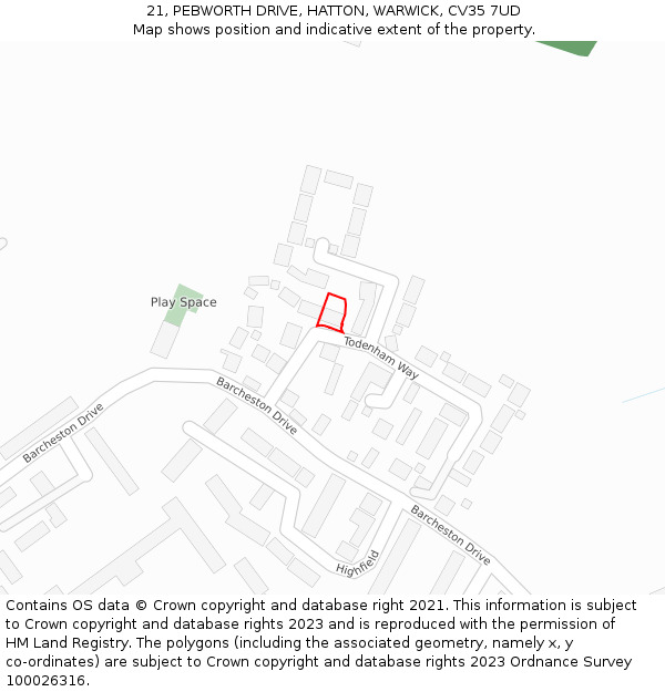 21, PEBWORTH DRIVE, HATTON, WARWICK, CV35 7UD: Location map and indicative extent of plot