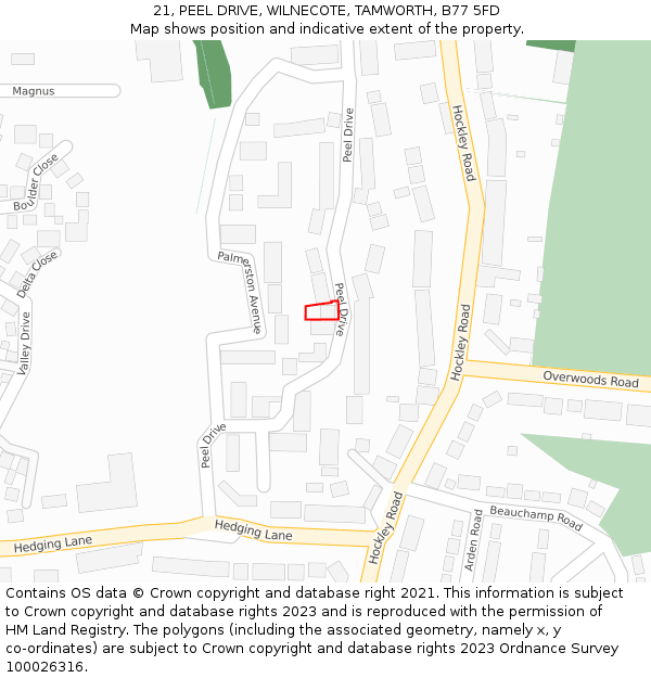 21, PEEL DRIVE, WILNECOTE, TAMWORTH, B77 5FD: Location map and indicative extent of plot