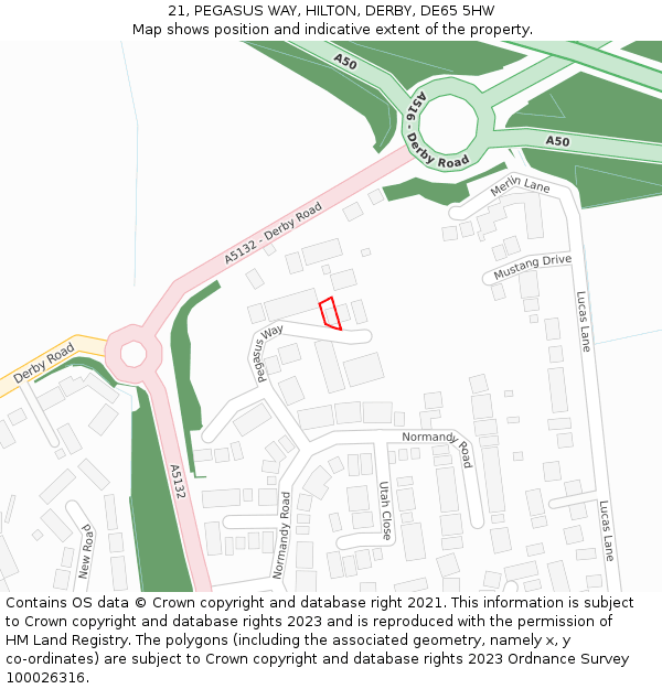 21, PEGASUS WAY, HILTON, DERBY, DE65 5HW: Location map and indicative extent of plot