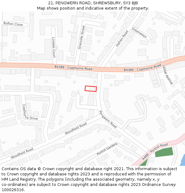 21, PENGWERN ROAD, SHREWSBURY, SY3 8JB: Location map and indicative extent of plot