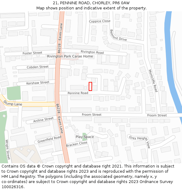 21, PENNINE ROAD, CHORLEY, PR6 0AW: Location map and indicative extent of plot