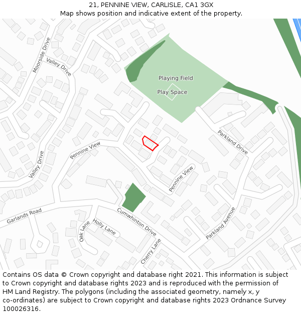 21, PENNINE VIEW, CARLISLE, CA1 3GX: Location map and indicative extent of plot