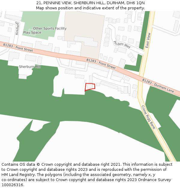 21, PENNINE VIEW, SHERBURN HILL, DURHAM, DH6 1QN: Location map and indicative extent of plot