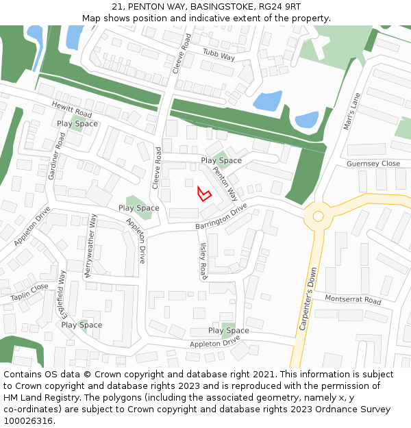21, PENTON WAY, BASINGSTOKE, RG24 9RT: Location map and indicative extent of plot