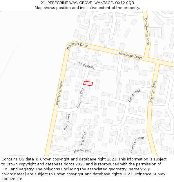 21, PEREGRINE WAY, GROVE, WANTAGE, OX12 0QB: Location map and indicative extent of plot