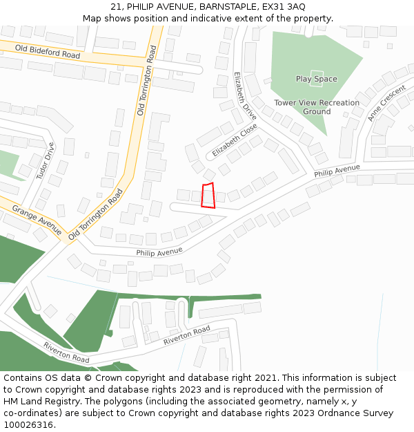 21, PHILIP AVENUE, BARNSTAPLE, EX31 3AQ: Location map and indicative extent of plot