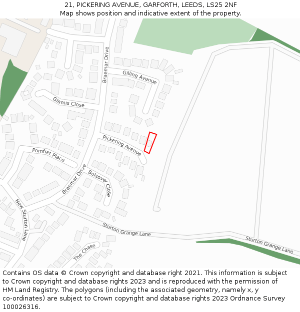 21, PICKERING AVENUE, GARFORTH, LEEDS, LS25 2NF: Location map and indicative extent of plot
