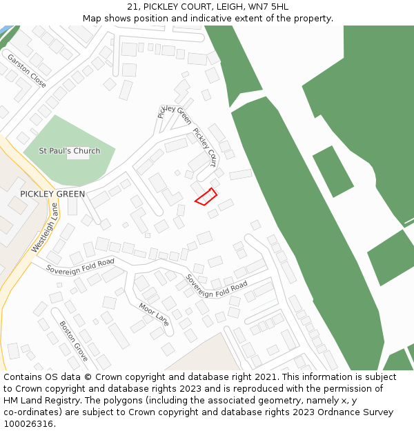 21, PICKLEY COURT, LEIGH, WN7 5HL: Location map and indicative extent of plot