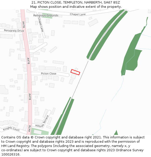 21, PICTON CLOSE, TEMPLETON, NARBERTH, SA67 8SZ: Location map and indicative extent of plot