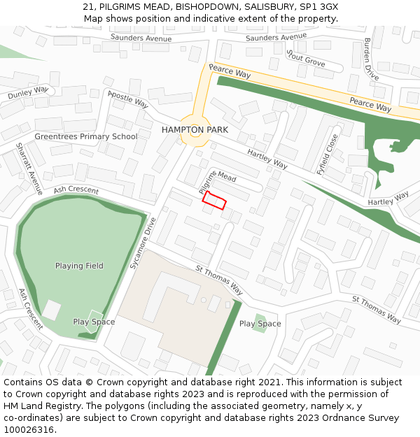 21, PILGRIMS MEAD, BISHOPDOWN, SALISBURY, SP1 3GX: Location map and indicative extent of plot